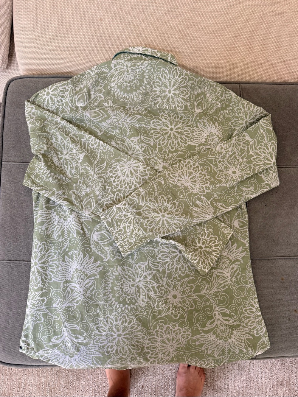 Ganesh Floral Print Button-Up Shirt XL Sage Green - Picture 2 of 4
